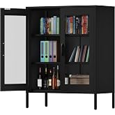 Chshin Black Metal Storage Cabinet,Metal Locker Storage Cabinet with 2 Mesh Doors and Adjustable Shelves,Kitchen Pantry Cabinets for Home,Sideboard,Living Room,Office(40" H)