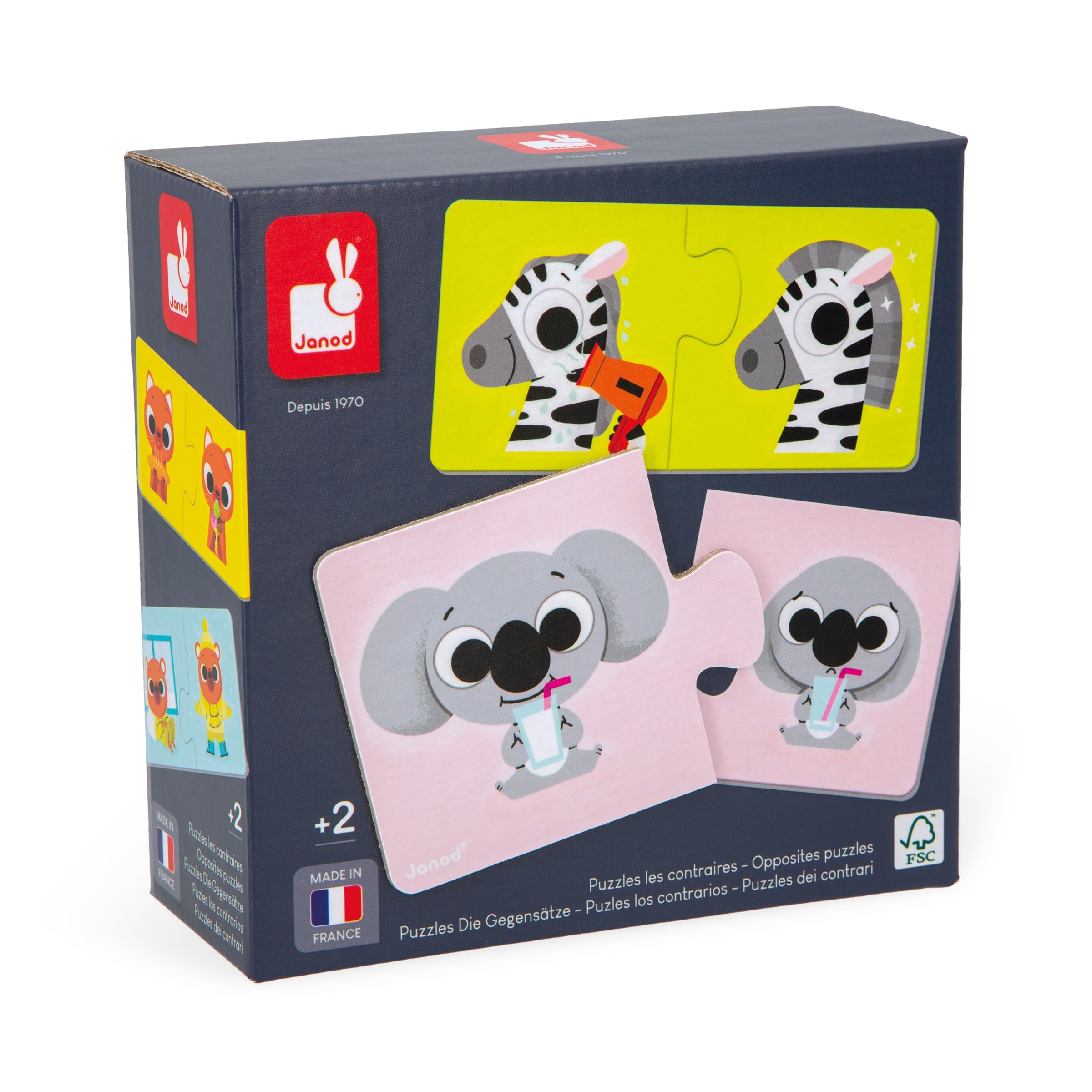 Janod - Opposites Puzzle - 12 Cardboard 2-Piece Puzzles - Educational Game - Fine Motor Skills and Concentration - FSC Product and Vegetable Inks - Made in France - Ages 2 + - J02627