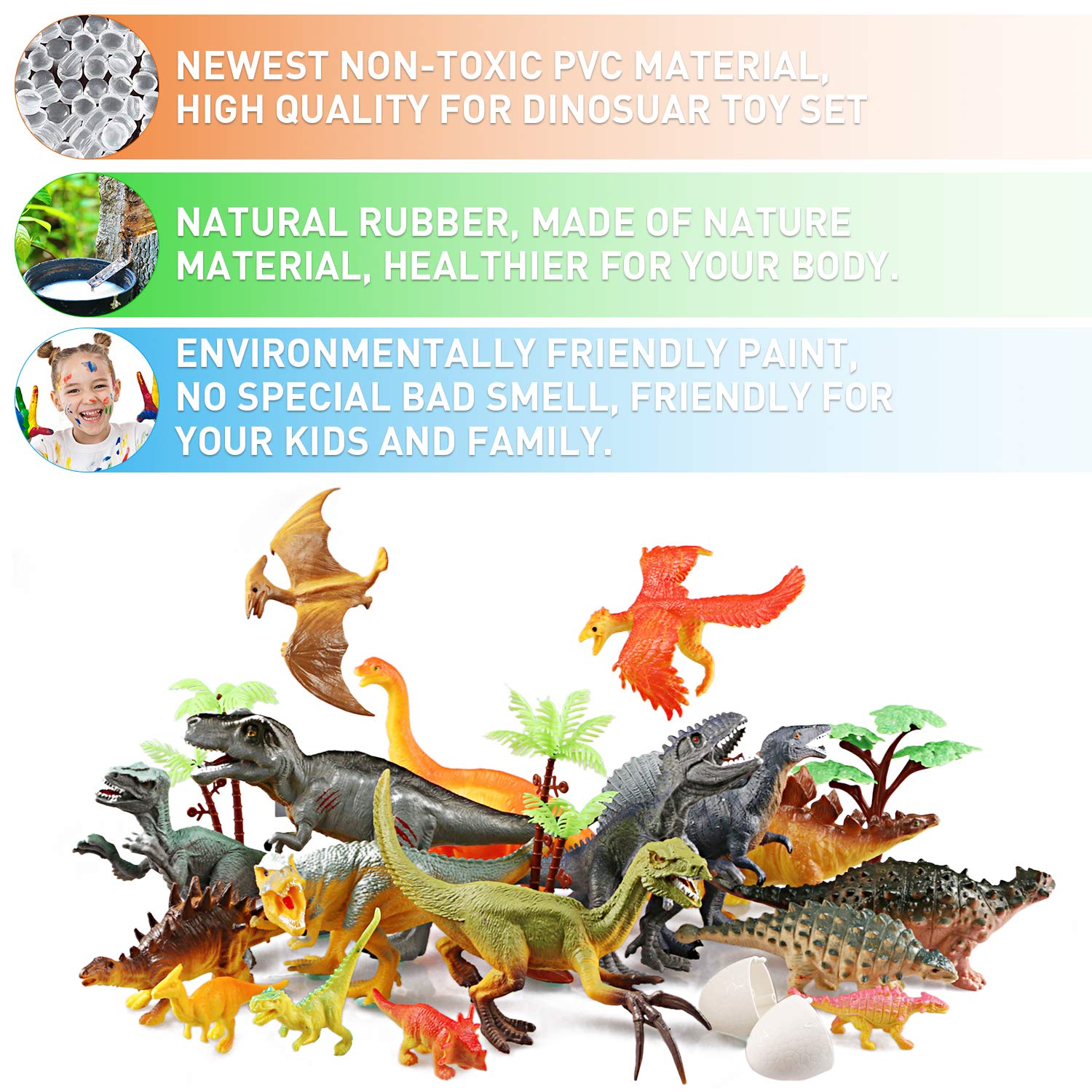 WOSTOO Dinosaurier Spielzeug Set, 23pcs Figur Dinosaurier mit 6pcs Simulierte Pflanze Dinosaurier Spielzeug Dinosaurier Blöcke Set Kunststoff Dinosaurier Figuren Party für Kinder 3 - 8 Jahre Alte