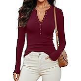 Prettywear Womens Long Sleeve Henley Shirts 2026 Spring Fashion Clothing Fitted Casual Basic Cute Tops Button V Neck T-Shirts