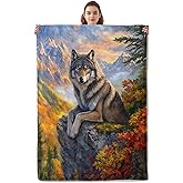 Kibue Majestic Wolf Blanket - Soft & Cozy Warm Flannel Throw - Lightweight Plush Blankets for Travel, Sofa, Bedroom, Office - Gifts for Women Adults Kids - for All Seasons 60"×50"