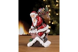 Napco Imports Santa Claus Climbing Down Chimney with Presents Resin Stoneware Decoration Christmas Figurine