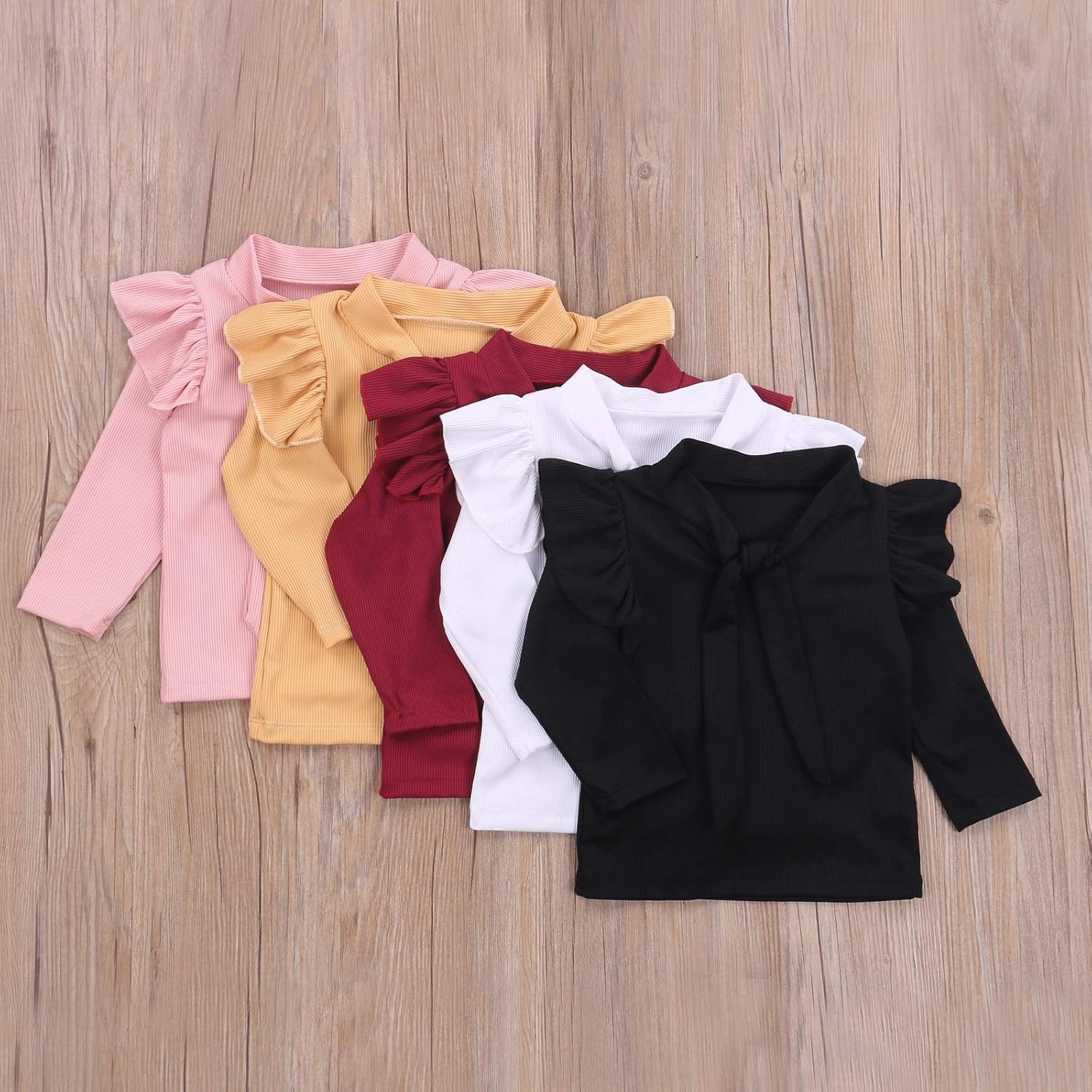 Toddler Kids Baby Girl Long Sleeve Knit Blouse Ruffled Shoulder T-Shirt Top with Adjustable Straps: Clothing