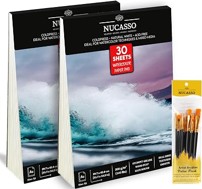 NUCASSO Watercolour Paper Pad A3 30 Sheets x 2 300Gsm Cold Pressed