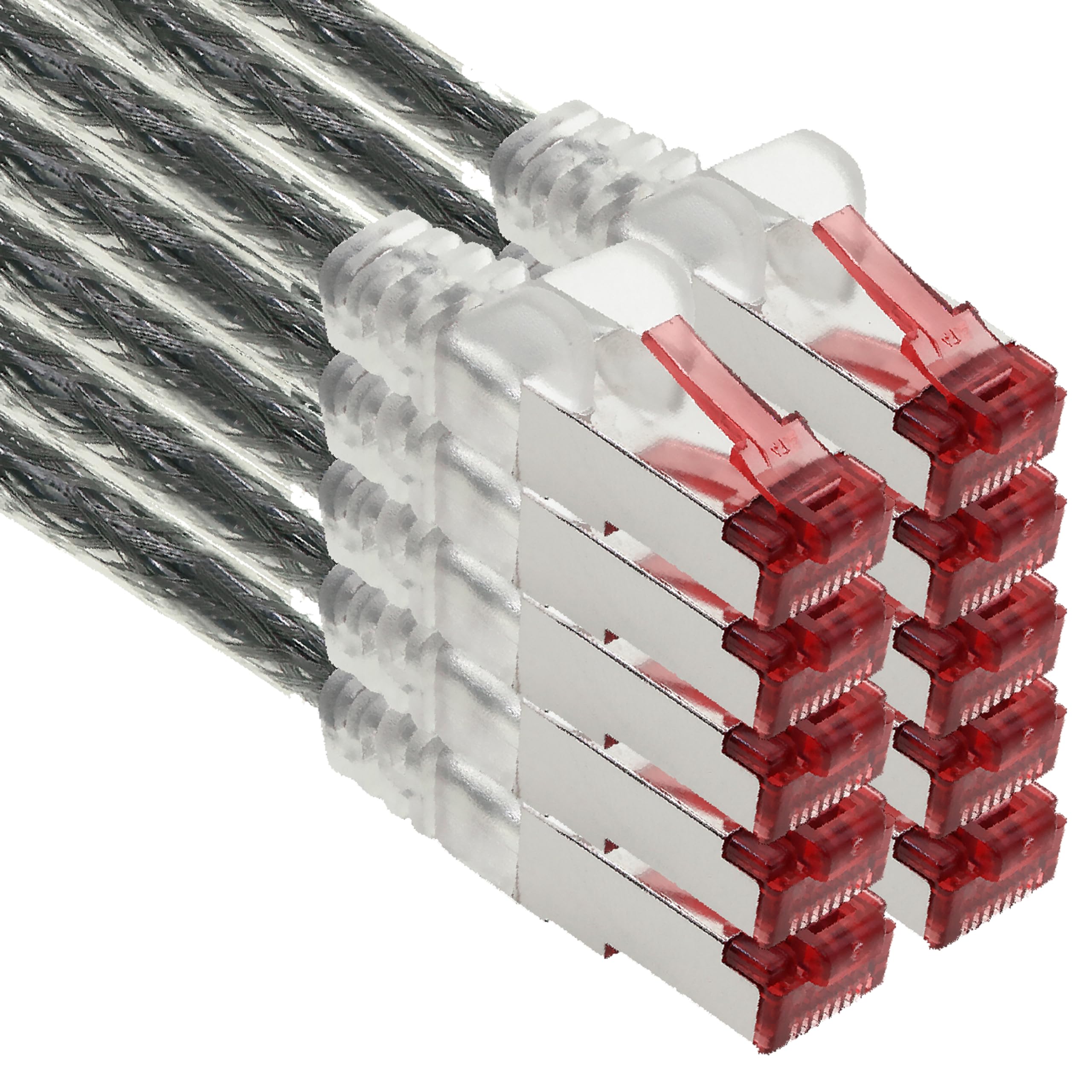 1aTTack.de - 10x 2m CAT6 patch cable S/FTP PIMF shielding CAT.6 RJ45 network cable Ethernet cable DSL LAN router switch modem patch panel - transparent - 10 pieces