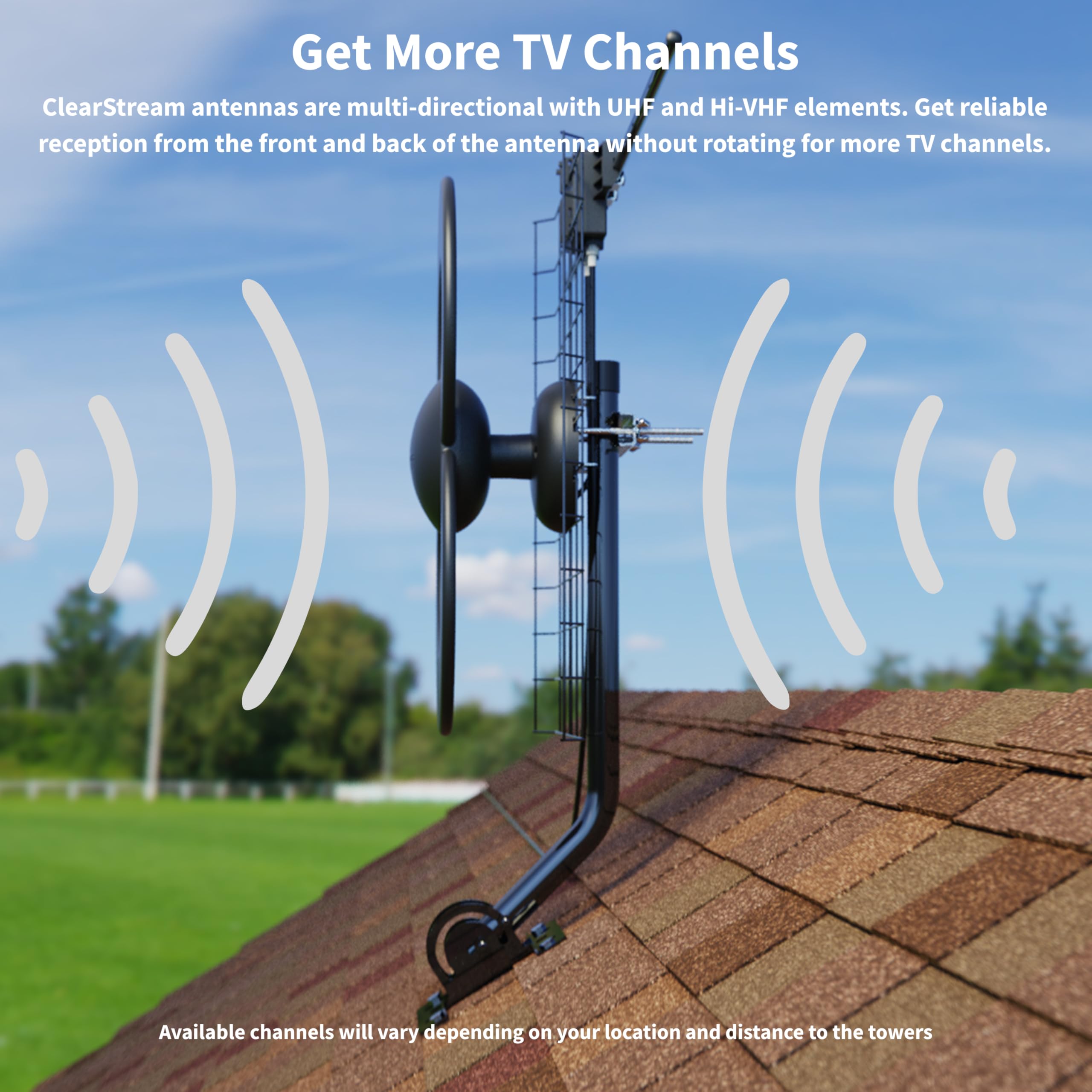 Antennas Direct ClearStream 2V Indoor Outdoor TV Antenna UHF VHF Multi-Directional, 60+ Mile Range, 4K 8K UHD, NEXTGEN TV – w/Reflector, 20-inch Mast