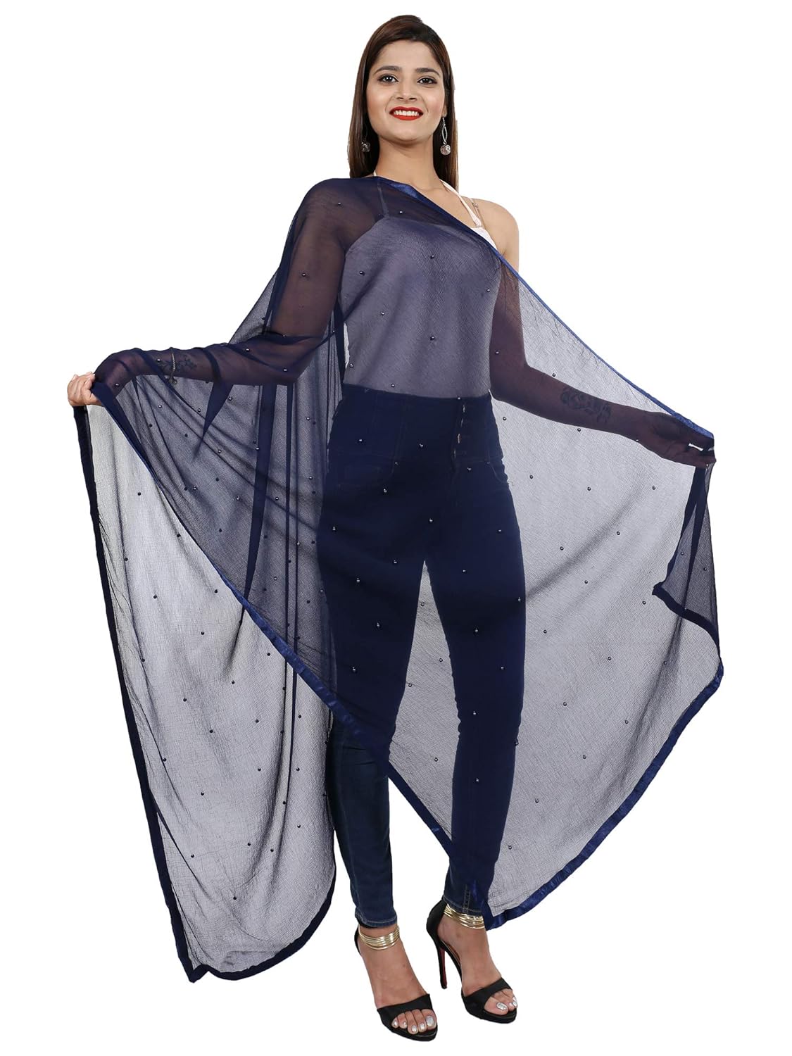 fashion & store women's chiffon plain dupatta (kdup0666, navy blue, free size)