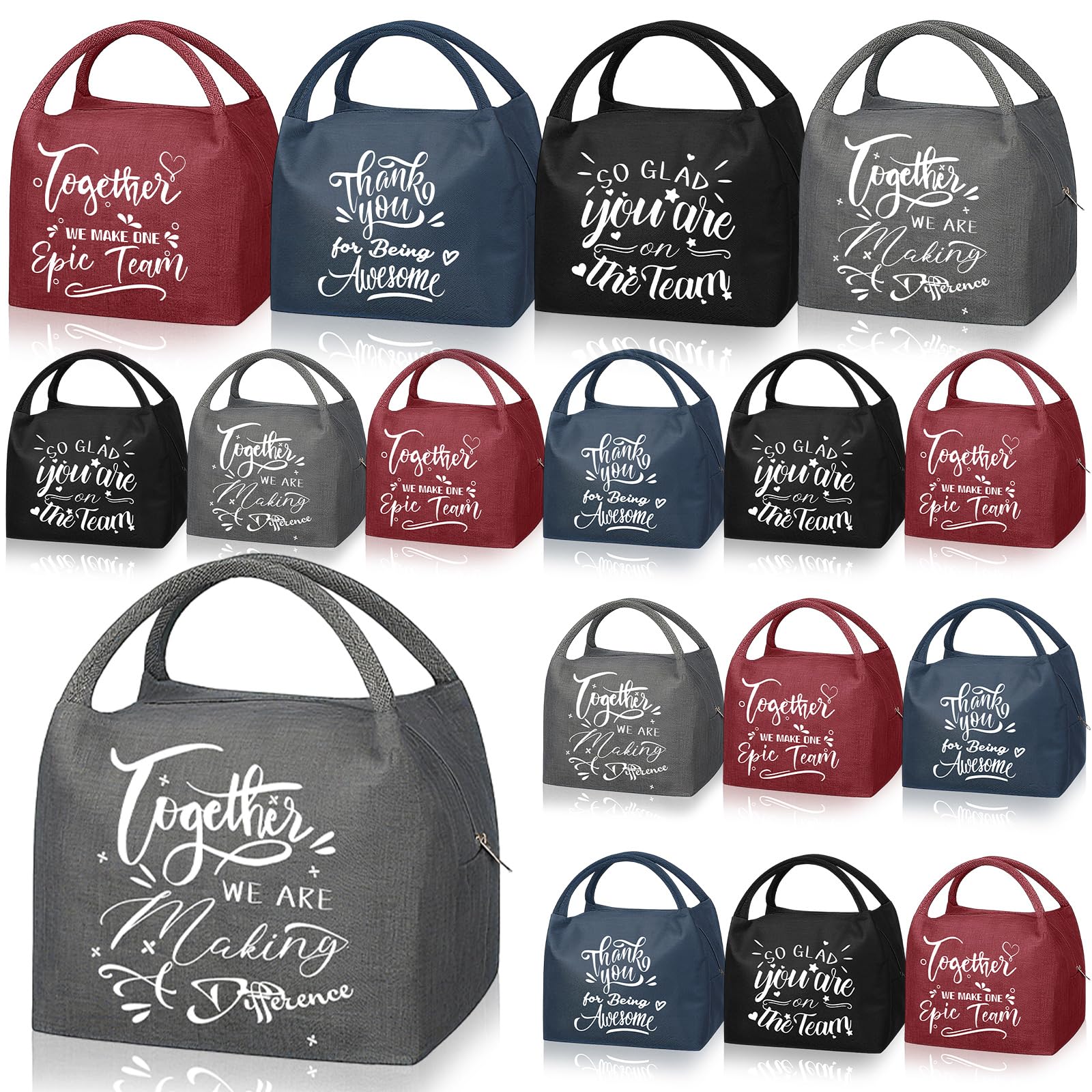 View 1 of 12 Pcs Team Appreciation Gifts Bulk Staff Insulated Lunch Bags Team Thank You Day Favor Reusable Lunch Boxes Waterproof Appreciation Totes for Staff Coworker Employee Nurses Teachers Volunteers Worker