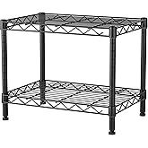 SINGAYE 2 Small Shelves Kitchen Storage Shelf Wire Shelving Unit Metal Shelf Adjustable Organizers Storage Shelving for Office Pantry Black 12" D X 18" W X 12" H