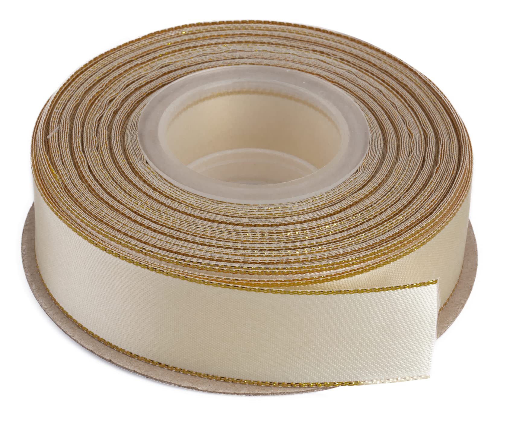 Ribbonitlux 25mm Double Face Satin Ribbon with Gold Edge 22 Meters (810-Ivory), Perfect for Gift Wrapping, Party Decor, Wedding and Craft