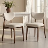 VASAGLE Wooden Dining Chairs Set of 2, Upholstered Kitchen Chairs | Solid Wood Legs, Ergonomic Curved Backrest, Built-in Handle, Mid Century Modern, for Kitchen Dining Vanity, Cappuccino Beige