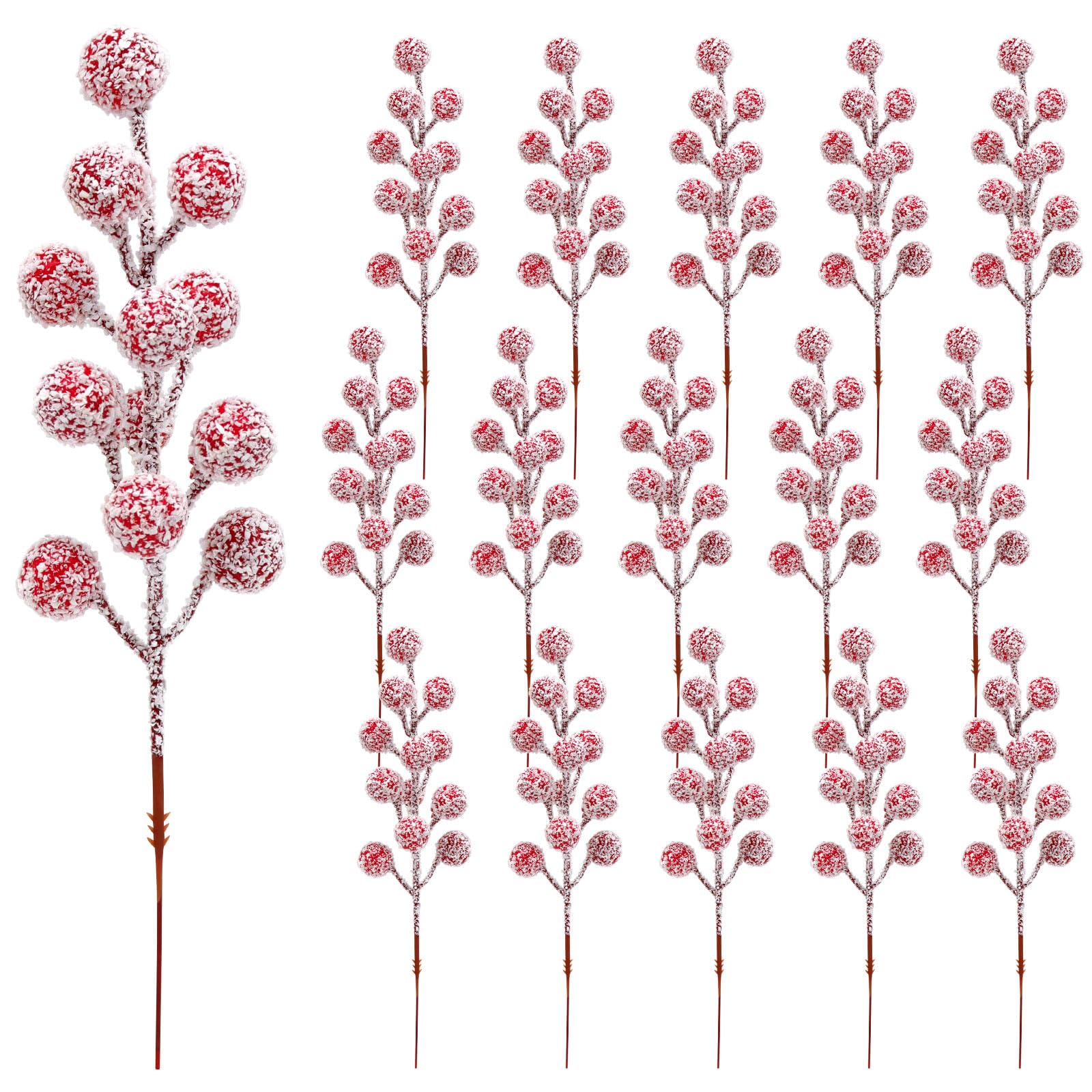 Yueshop 16 PCS Artificial Berry Stems Christmas Artificial Snowy Red Berries Stems Winter Berries Branches Fake Christmas Picks for Wreath Garland Xmas Tree Wedding Party Home DIY Crafts Decorations