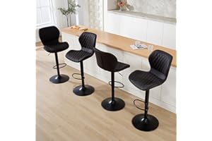 HOMYKA Black Bar Stools Set of 4, Modern Swivel Counter Height Barstools with Back for Kitchen Island Chairs, Adjustable Fabric Bar Stools for Kitchen Counter Bar