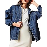 APRROOT Jean Jacket for Women Oversized Shacket Denim Jacket Trendy Fall Outfits 2025 Split Button Down Boyfriend Shirts