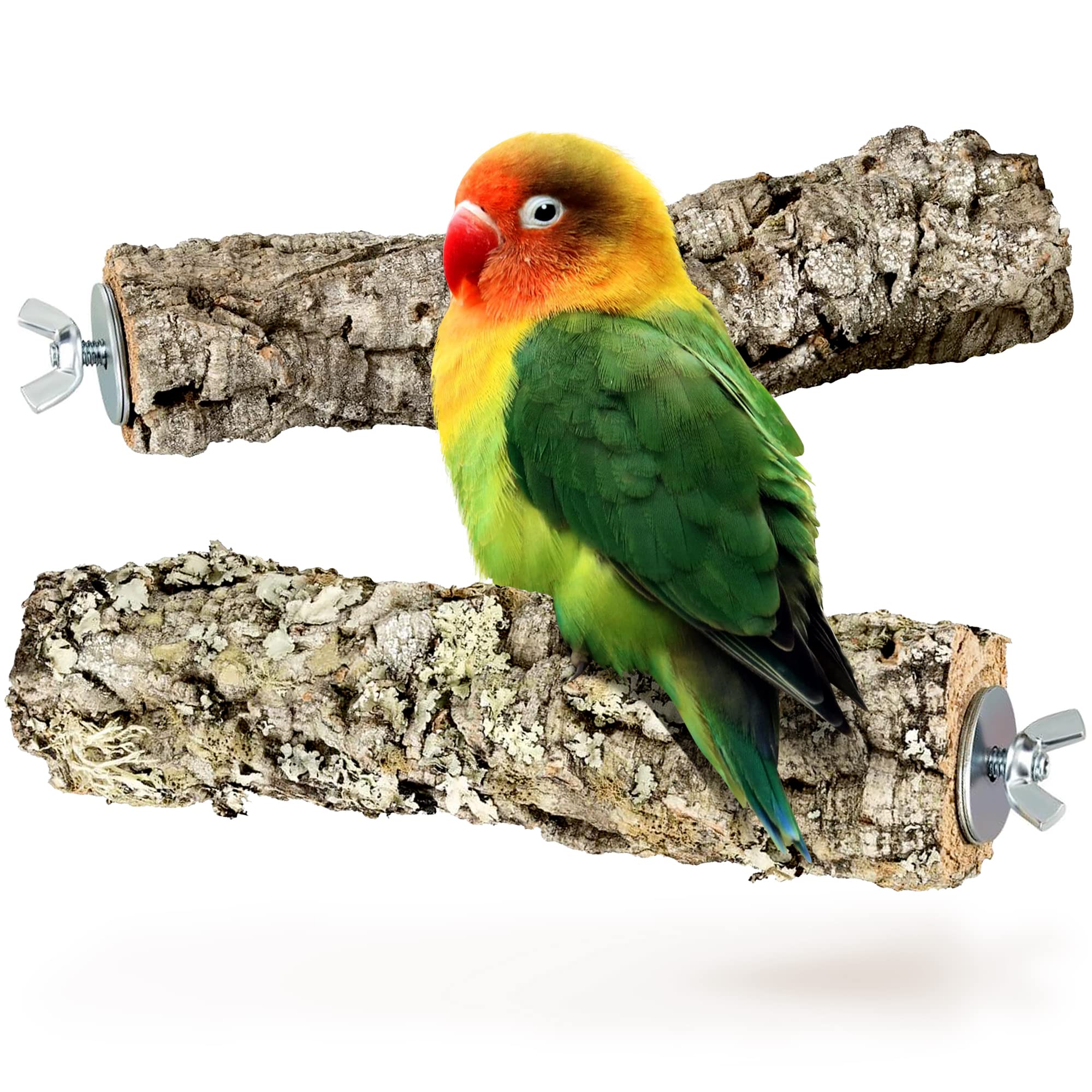 Set of 2 Bird Perches Natural Cork Barkfor Sitting, Chewing or Nibblingfor Budgies, Canaries, and Other Birds