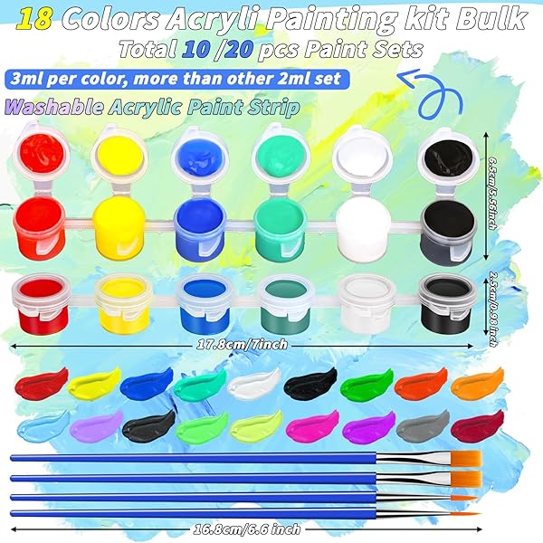 220 PCS 18 COLORS MINI ACRYLIC PAINT SET FOR KIDS ADULTS,BULK SET OF 10 WASHABLE CRAFT PAINTING KIT, ACRYLIC PAINT STRIPS CONTAINER WITH 40 PCS PAINTBRUSHES FOR HOME CLASSROOM PARTY FAVORS PAITING