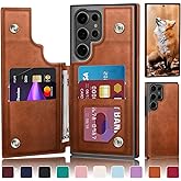 DJDUCK Designed for Samsung Galaxy S25 Ultra Case Wallet with Card Holder, [Magnetic Clasp Cover] [RFID Blocking Leather Protection] Shockproof Women Men Cases for Samsung S25Ultra Light Brown