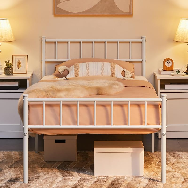 Yaheetech 3ft Single Metal Bed Frame with Headboard Footboard White