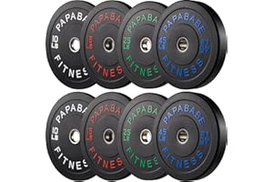 Papababe Weight Plates, 2-Inch Weights Plates Set, Floor Protective Rubber Weight Plates, 10-600lbs Bumper Plates for Barbell Strength Training & Weightlifting (Single/Pair/Full Set)
