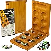 Mancala Board Game with Magnetic Lock – Classic 2-Player Folding Game – Wooden Mancala Set with 56 Glass Pebbles – Mancala Ga