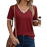 LaGracia Short Sleeve Sweater for Women Scalloped V-Neck Pullover Lightweight Dressy Casual Sweaters