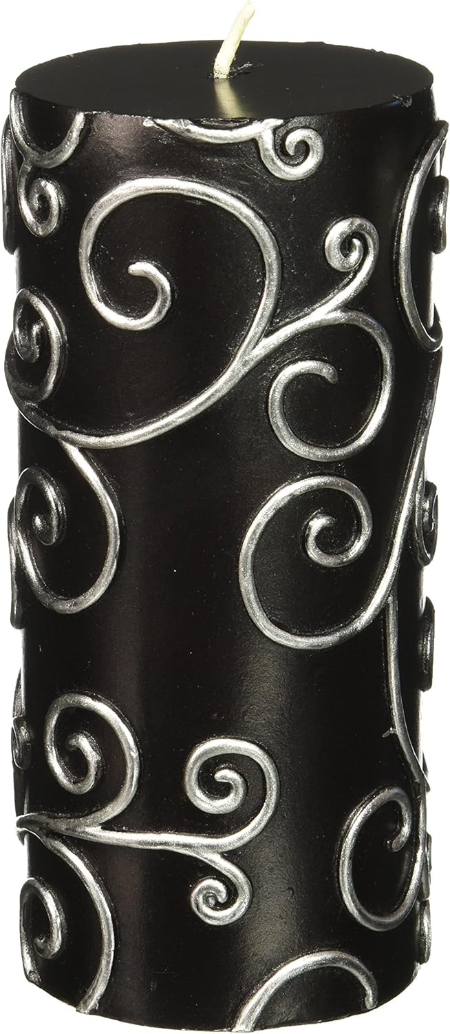 Zest Candle Pillar Candles, 3 by 6-Inch, Black Scroll: Home & Kitchen