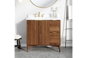 OVE Decors Indy 36 in. Undermount Single Sink Bathroom Vanity with White Engineered Marble Top, Warm Walnut