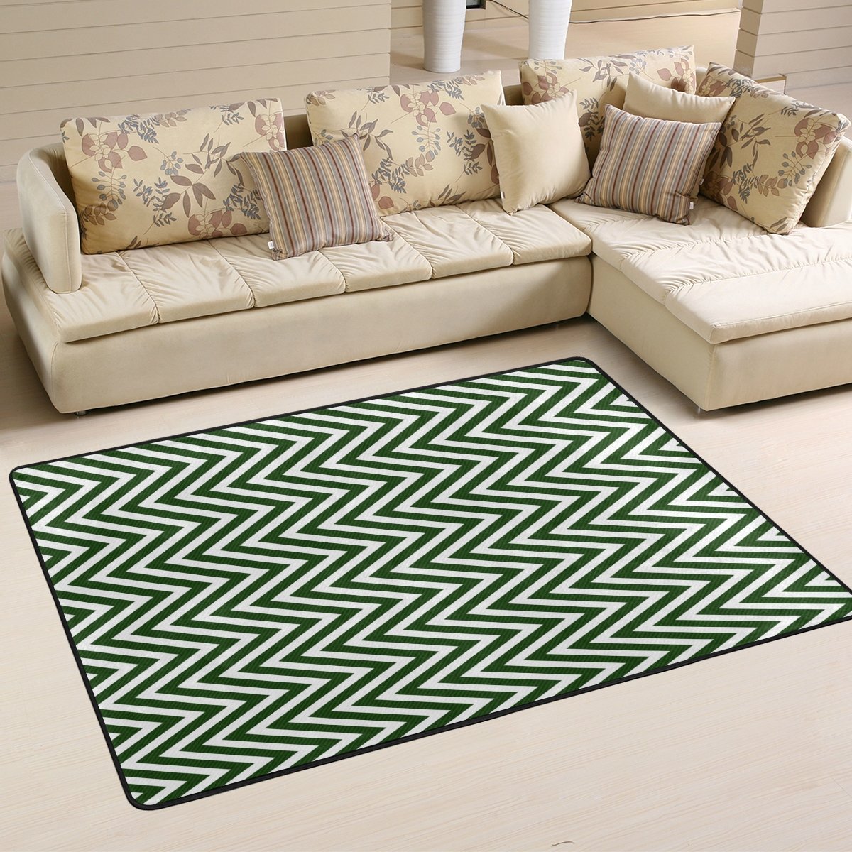 Amazon Com Alaza Non Slip Area Rug Home Decor Hunter Green Zig