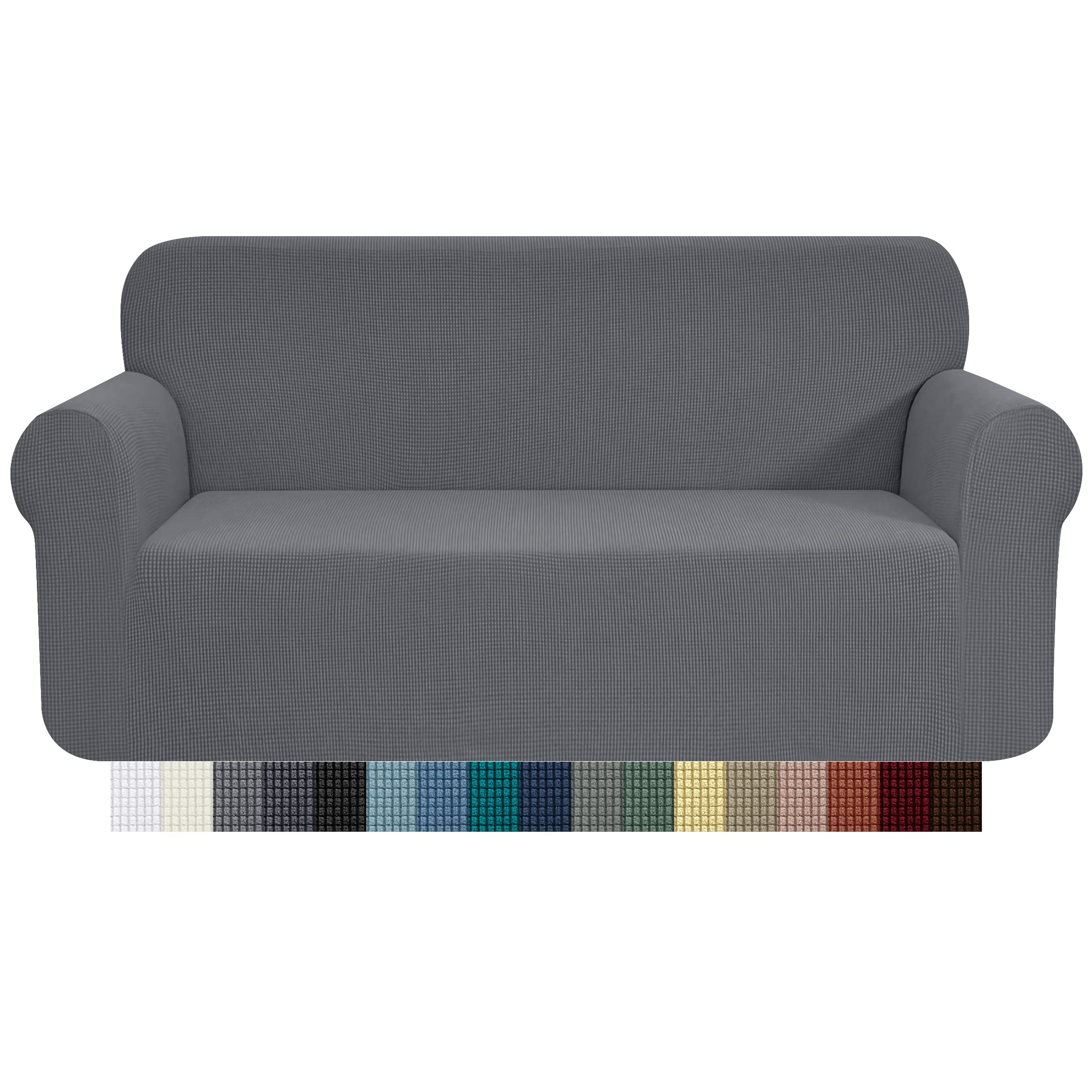 CHUN YI 1 Piece Jacquard Sofa Covers Stretch Fabric Settee cover Furniture Protector for Sofa, 3 Seater Sofa Slipcover for Living Room, Checks Durable Spandex Fabric (Sofa,Light Grey)