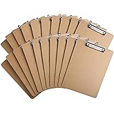 Uzant Clipboards 20 Pack Letter Size 9" x 12.5" Clipboards Bulk, Wooden Hardboard A4 Clip Boards Pack for 8.5" x 11" Paper with Low Profile Clip, Hanging Loop for Office Home Classroom