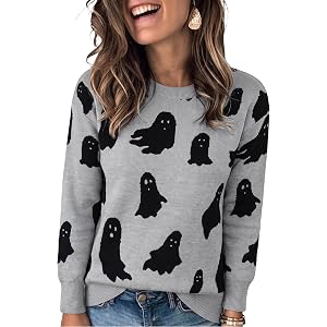 ASTANFY Halloween Sweaters for Women Ghost Graphic Sweaters Holiday