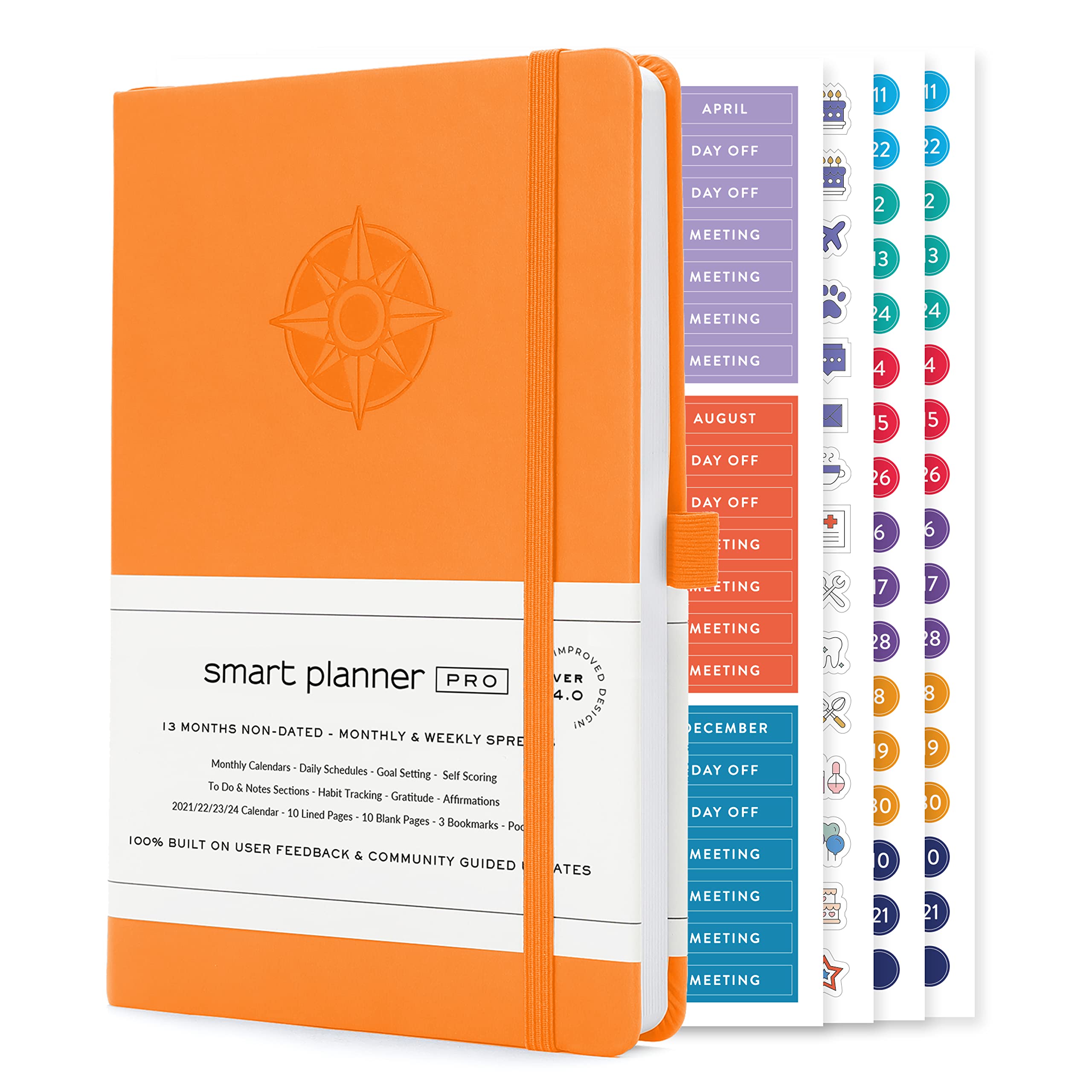 Smart Planner Pro – Undated Daily Planner – Small A5 – Achieve Goals & Increase Productivity – Weekly, Monthly, Work Sections, Organizer Diary with Back Pocket, 3 Satin Bookmarks & Pen Holder