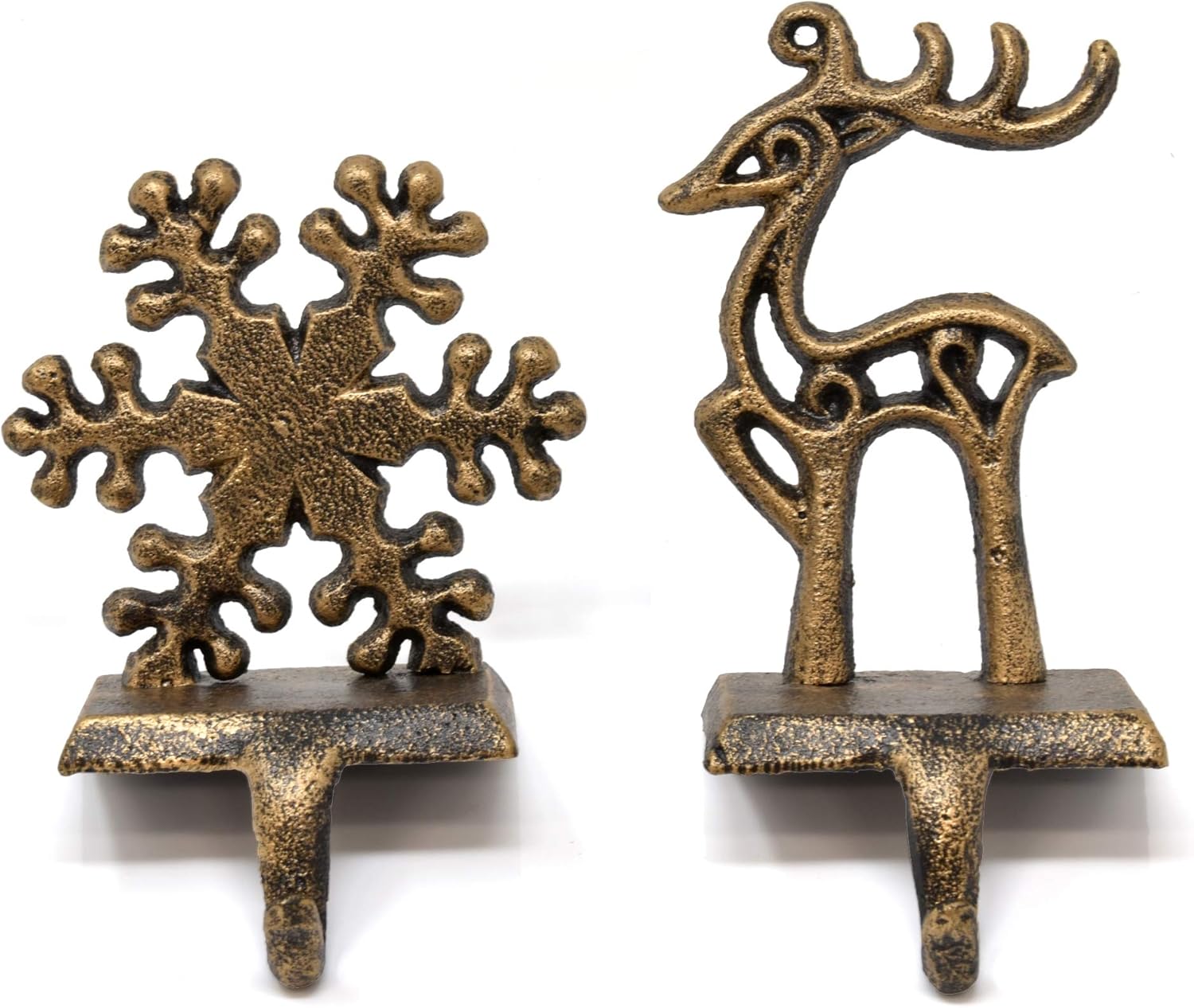 Stockings & Holders - Gift Boutique Christmas Stocking Holder Set of 2 Metal Reindeer and Snowflake Stockings Hanger Hook Mantle or Fireplace Decor Vintage Decorations