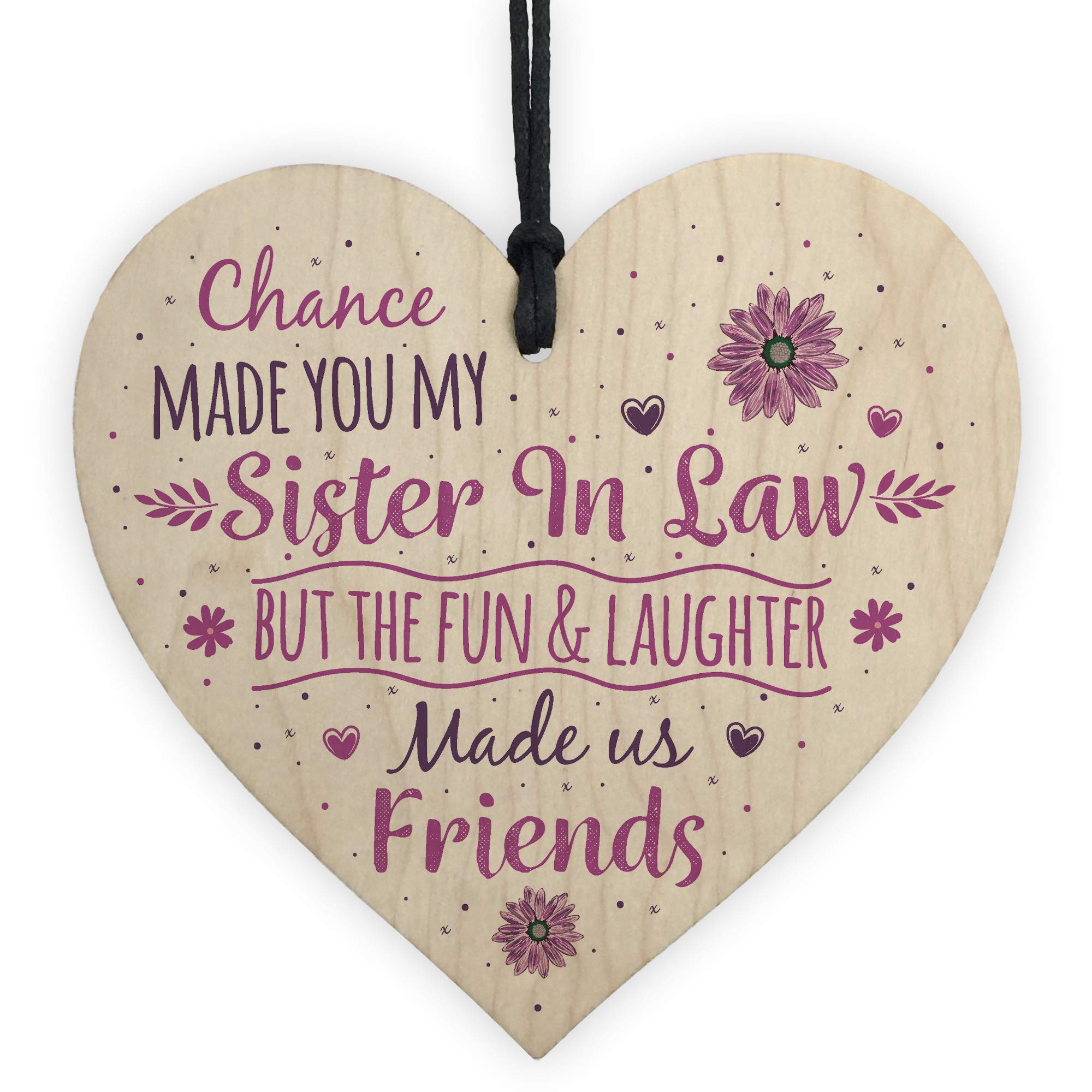 RED OCEAN Chance Made You My Sister In Law Wooden Heart Shabby Chic Plaque Keepsake Friendship Birthday Sister Gift