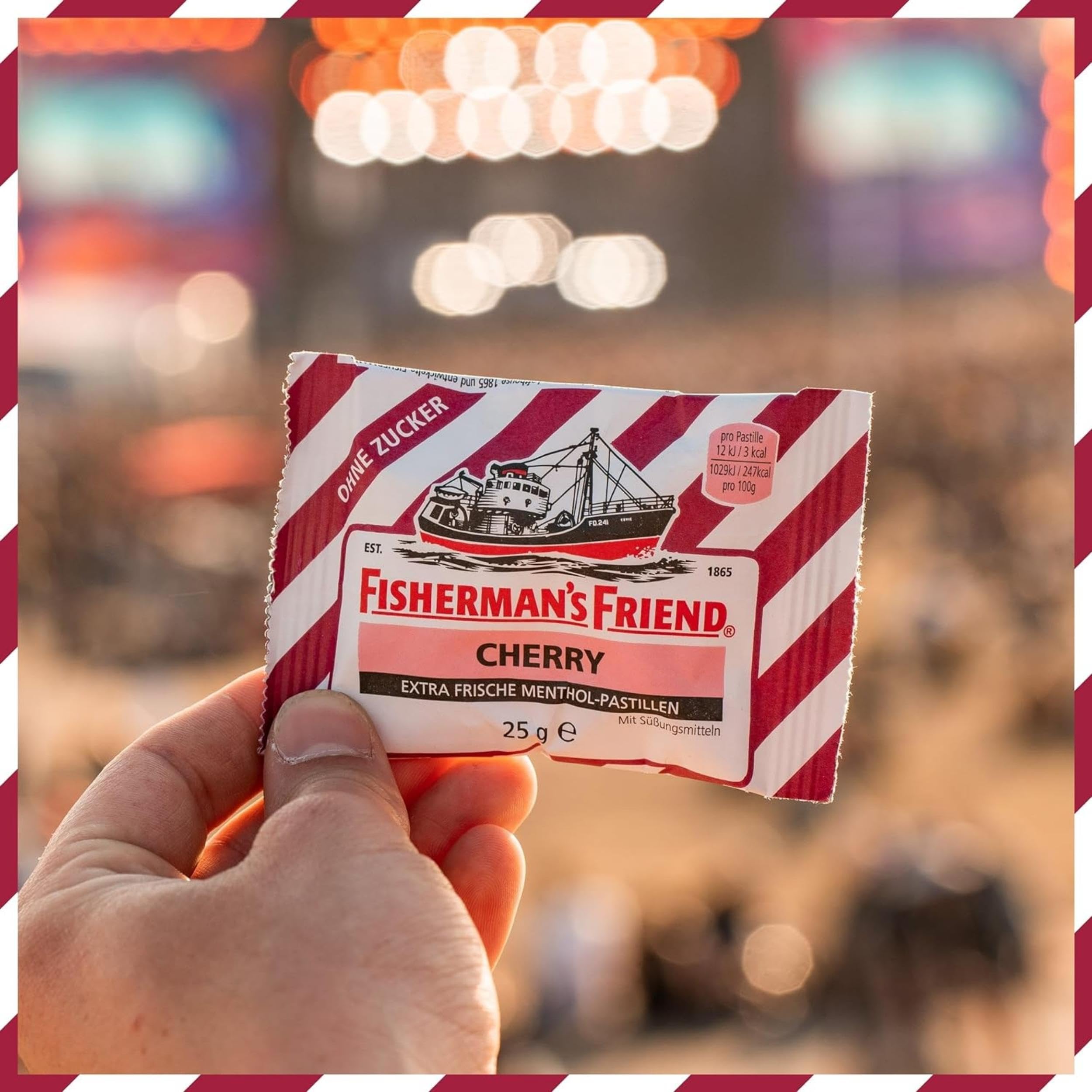 Fisherman's Friend Cherry, 24er Vorratsbox, Kirsche und Menthol Geschmack, zuckerfrei & vegan, Bonbons für frischen Atem, 24 x 25g 5