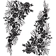 GORGECRAFT 1 Pair 3D Flower Embroidery Lace Fabric Black Sequin Ribbon Trim Embroidered Bead Floral Applique Sew on Patches Glitter Sewing Ornament Paillette Diy Costume Accessories for Bridal Wedding