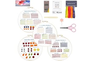 Enkor 4 Sets Embroidery Kit for Beginners Adults-Cross Stitch Kits for Beginner Easy to Learn Stitches from Instruction Video Needlepoint Kits Stamped Embroidery Pattern-Basic Stitch B4
