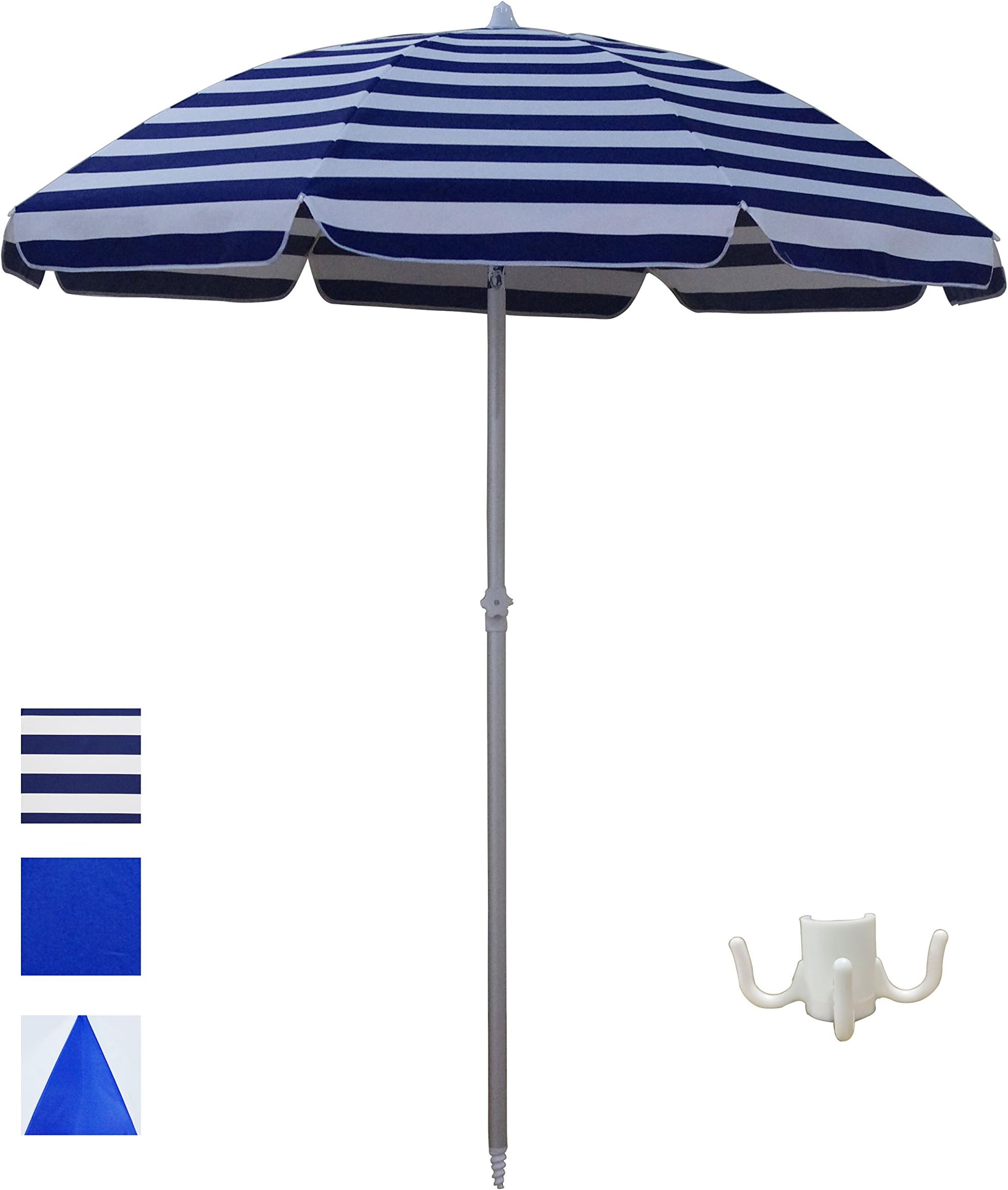 ShadeRest Aluminum Beach Umbrella, 6.5’ with Sand Anchor and Air Vent—Blue Striped