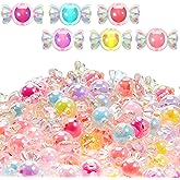 Kigeli 100 Pieces Kawaii Acrylic Candy Bow Bead Mixed Colors Charm Shiny Candy Beads for Jewelry Making Hairband Bracelets Necklace DIY Embellishment