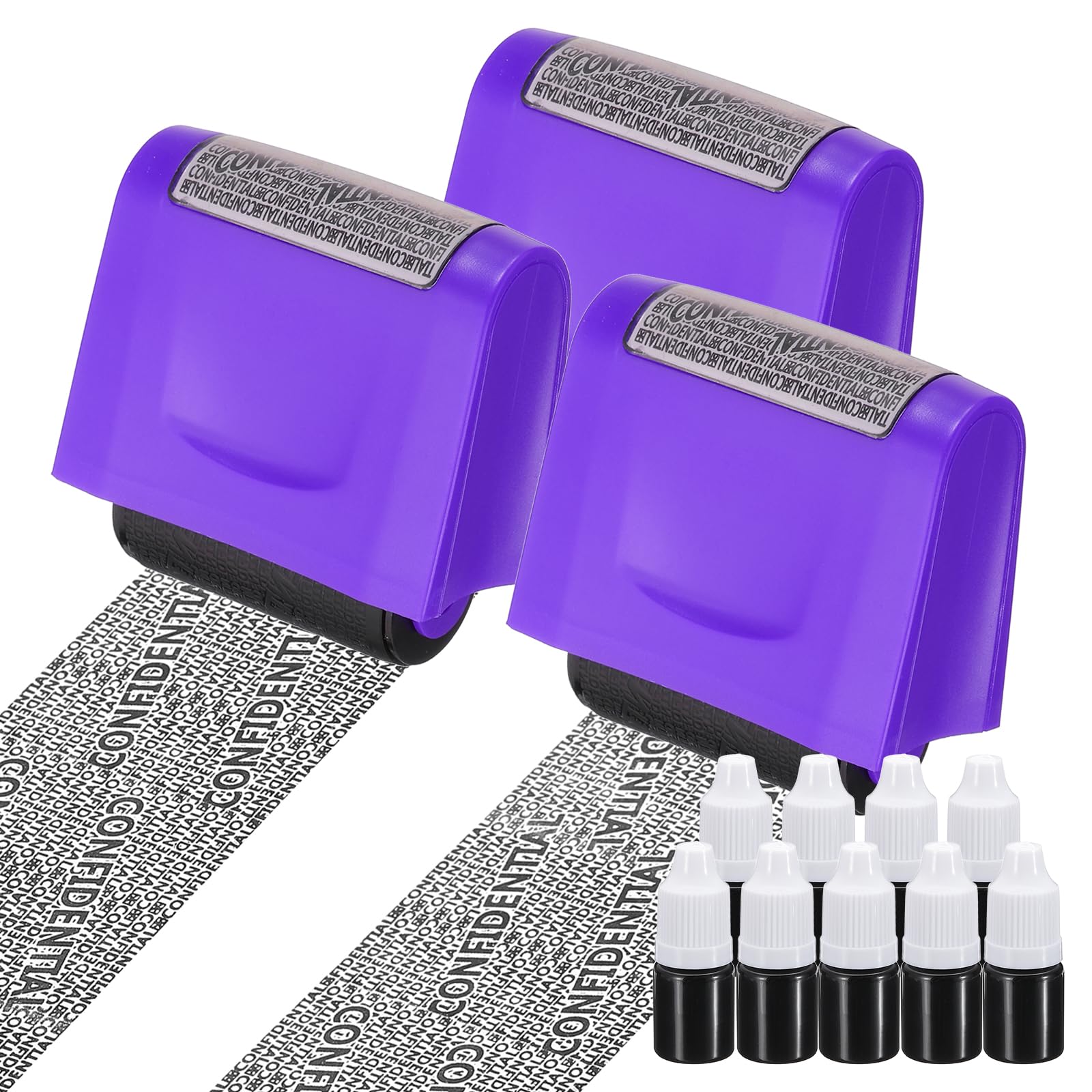 PATIKIL Identity Theft Protection Roller Stamp, 3Pcs 0.7" Confidential Roller Stamp Privacy ID Police Stamp Roller for Security ID Address with 9Pcs Refills, Purple