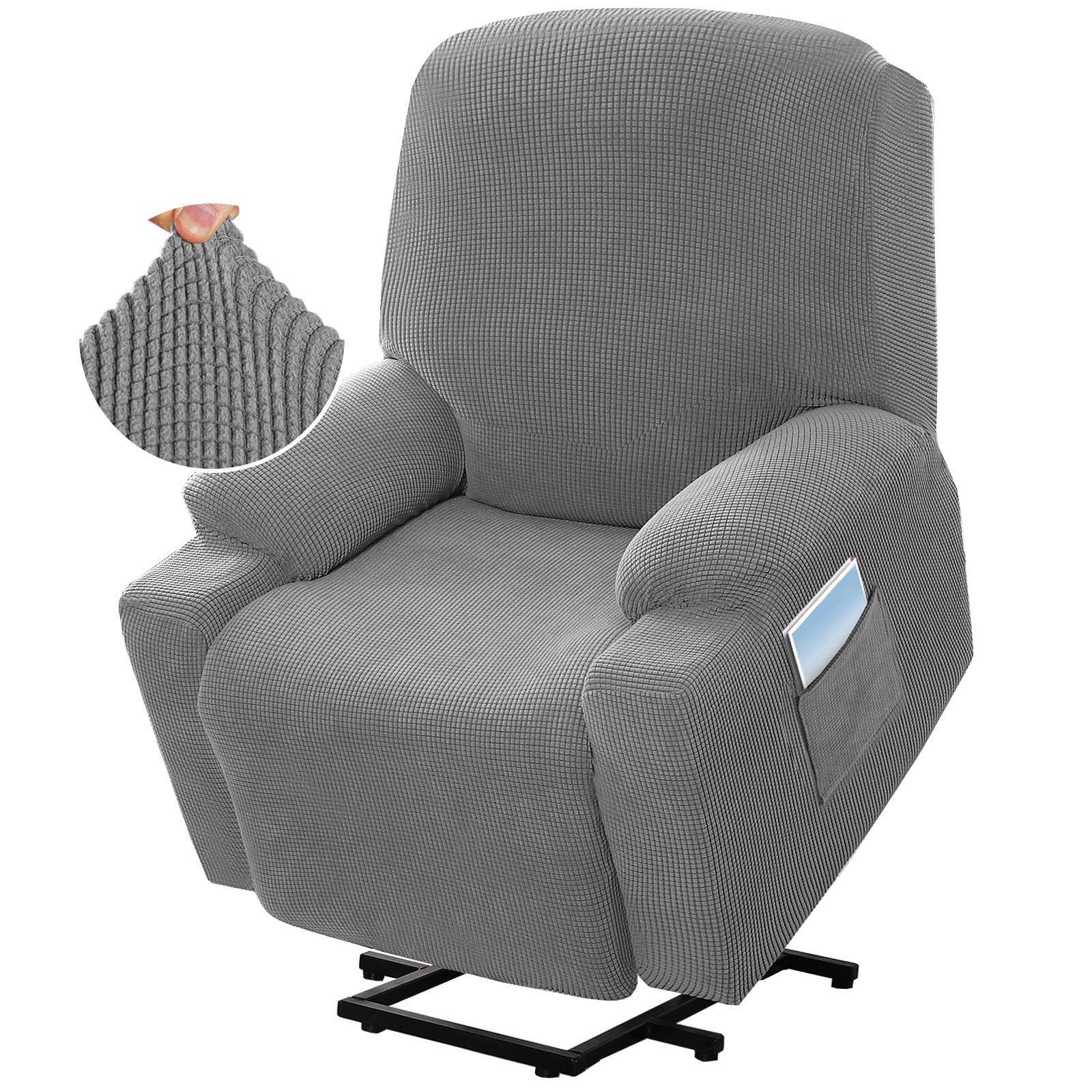 Photo 1 of KPPKOU High Stretch Recliner Slipcover with Side Pocket Electric Power Lift Recliner Chair Cover,Soft Jacquard Fabric Fitted Standard Large Power Lift Recliner (Light Gray)