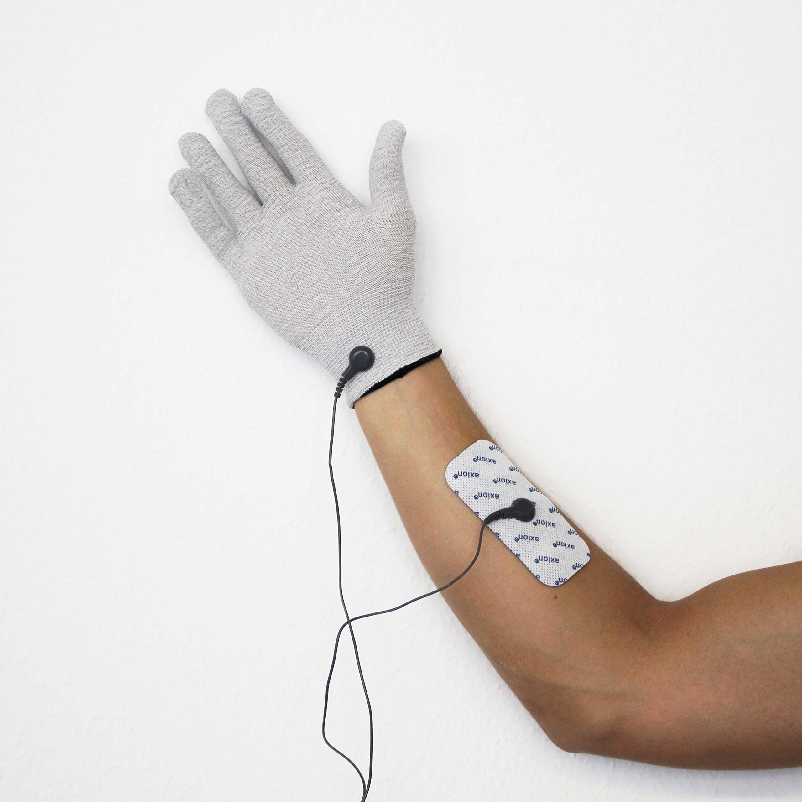 Hand electrodes SANITAS Compatible - 2 Textile Electrode Gloves + 4 self-Adhesive Pads for TENS EMS Machines - axion Brand Quality