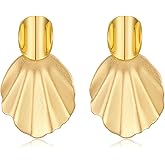 TOVABA Hammered Gold Chunky Earrings For Women Statement Earrings Drop Earring Boho Earring Large Dangle Earring Jewelry Gift