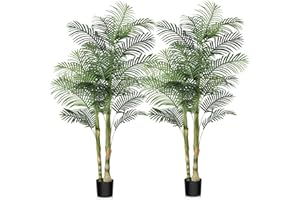 Kazeila Artificial Golden Cane Palm Tree, 6FT Fake Tropical Palm Plant, Pre Potted Faux Greenry Plant for Home Decor Office House Living Room Indoor, Set of 2