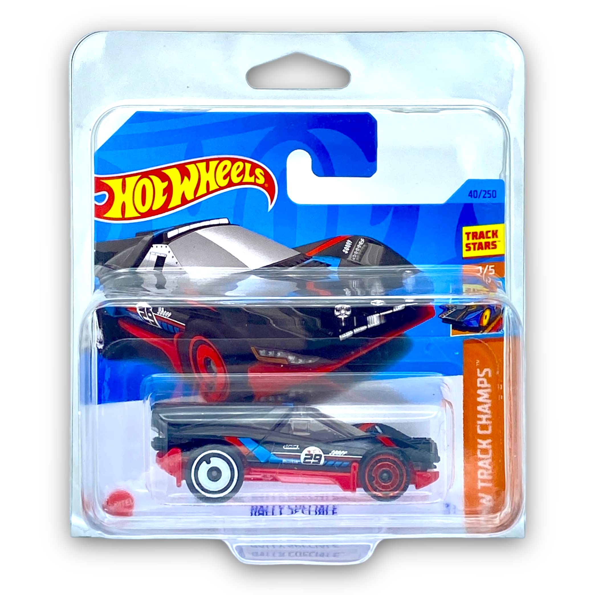 Hot Wheels Rally Speciale (Black & Red) 1/5 HW Track Champs 2023-40/250 (Short Card) - COMES IN A KLAS CAR KEEPER PROTECTIVE COLLECTORS CASE - HKG29