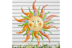 DAOGTC Metal Sun Wall Art Decor-17.3 inches Rustic Retro Sun Hanging Decoration for Indoor Outdoor Garden Yard Patio Fence Living Room Bedroom(Green)