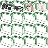 YedsIntu 16 Pieces Clear Makeup Bag PVC Zippered Clear Toiletry Carry Pouch Portable Cosmetics Bag Waterproof Makeup Bag Vinyl Plastic Organizer Case for Travel Vacation Bathroom (Green-M)