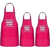 GROBRO7 3Pcs Kids Adult Apron Set Gift for Grandma and Child, Pink Grandma's Kitchen Pattern Adjustable Kitchen Aprons with 2 Pockets Waterproof Smocks Chef for Baking Cooking Painting Training