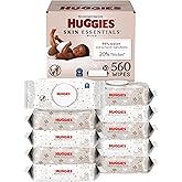 Huggies Skin Essentials Baby Wipes, Hypoallergenic, 99% Water, 10 Flip Top Packs (560 Wipes Total)