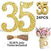 ALISSAR 24PCS Gold 35 Number Tags with 32.8 Ft Jute Twine – 35th Birthday Decorations, 35th Anniversary Party Supplies, Mason Jar Centerpieces, Gift Wrapping & Table Decor Kit